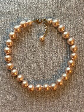Vintage metallic pink faux pearl adjustable chain necklace w gold tone clasp